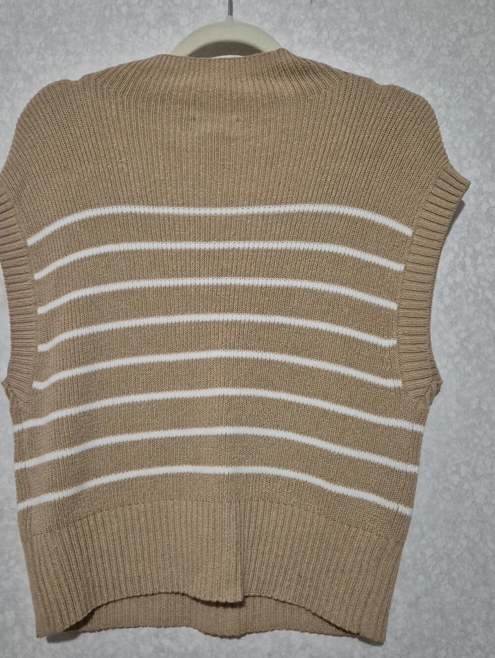 Anthropologie Beige & White Striped Sleeveless Knit Vest-Amara-mock-neck-S